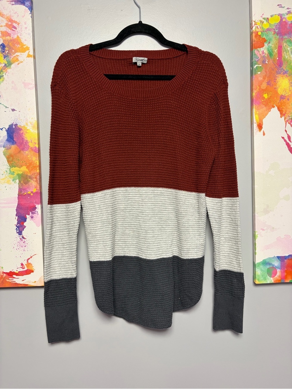 Kismet Colorblock Crewneck Sweater - Rust, White & Charcoal